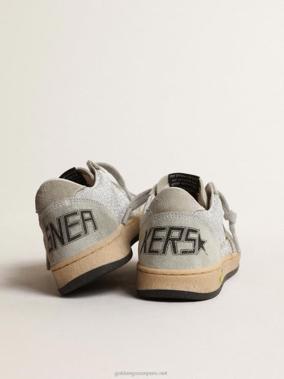 FDVPX866 Golden Goose niños ball star young en purpurina con inserciones de ante gris hielo