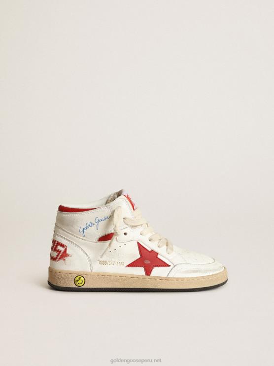 FDVPX865 Golden Goose niños Zapatillas deportivas young sky-star de napa blanca con estrella de cuero rojo y refuerzo en el talón