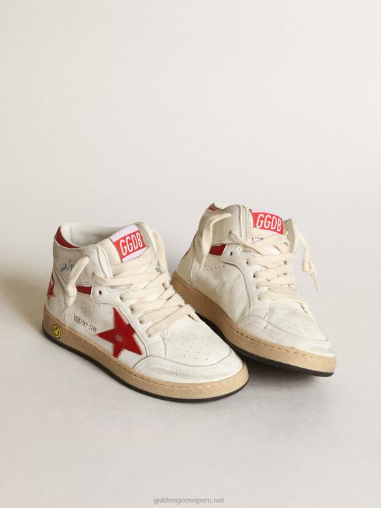 FDVPX865 Golden Goose niños Zapatillas deportivas young sky-star de napa blanca con estrella de cuero rojo y refuerzo en el talón