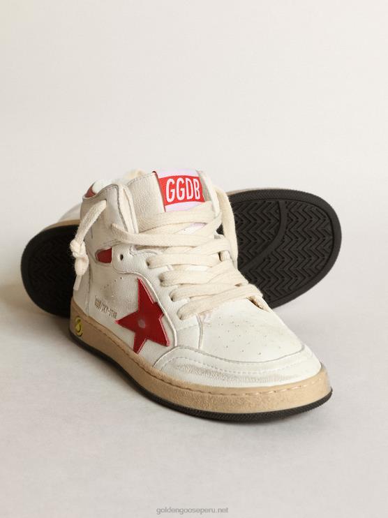 FDVPX865 Golden Goose niños Zapatillas deportivas young sky-star de napa blanca con estrella de cuero rojo y refuerzo en el talón