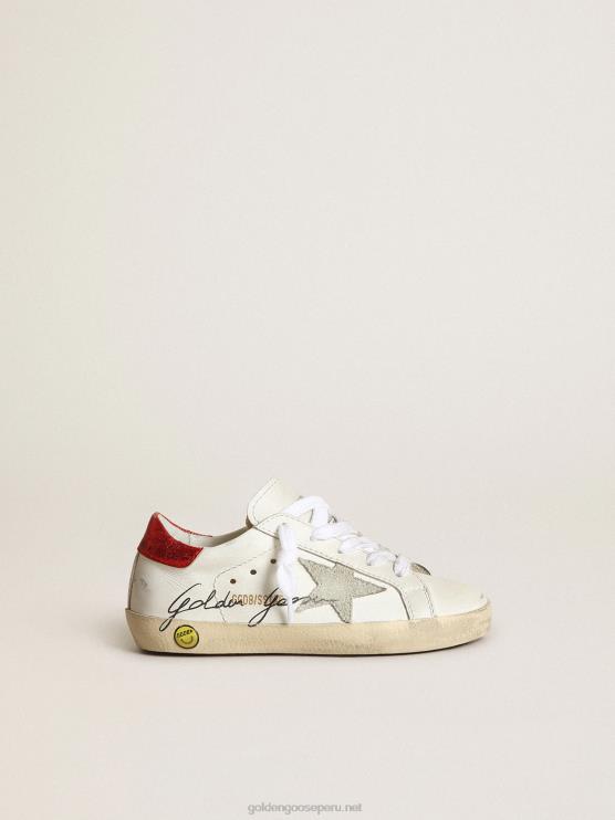 FDVPX869 Golden Goose niños zapatillas deportivas young super-star con estrella de ante gris hielo y refuerzo del talón de piel metalizada roja
