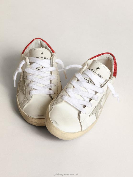 FDVPX869 Golden Goose niños zapatillas deportivas young super-star con estrella de ante gris hielo y refuerzo del talón de piel metalizada roja