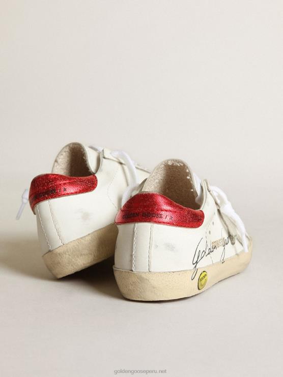 FDVPX869 Golden Goose niños zapatillas deportivas young super-star con estrella de ante gris hielo y refuerzo del talón de piel metalizada roja