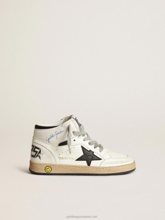 FDVPX870 Golden Goose niños Zapatillas deportivas young sky-star de napa blanca con estrella de cuero negro y refuerzo en el talón