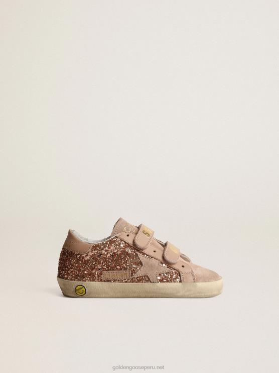 FDVPX856 Golden Goose niños old school junior en purpurina rosa melocotón con estrella de ante rosa