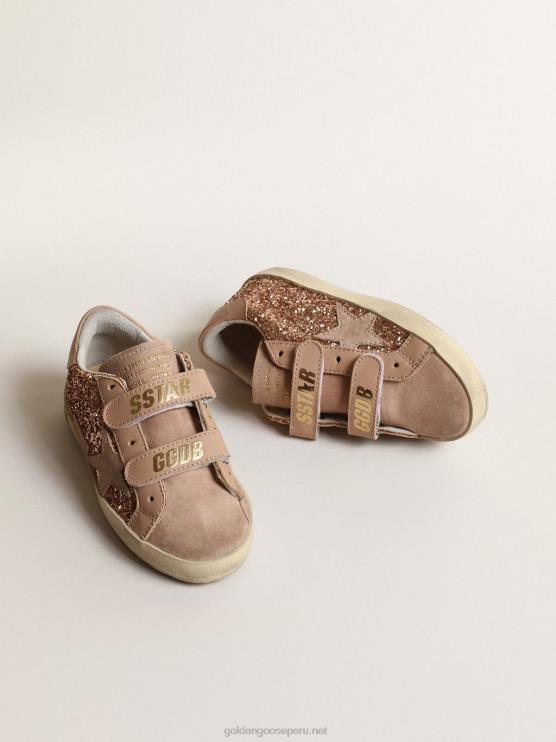 FDVPX856 Golden Goose niños old school junior en purpurina rosa melocotón con estrella de ante rosa