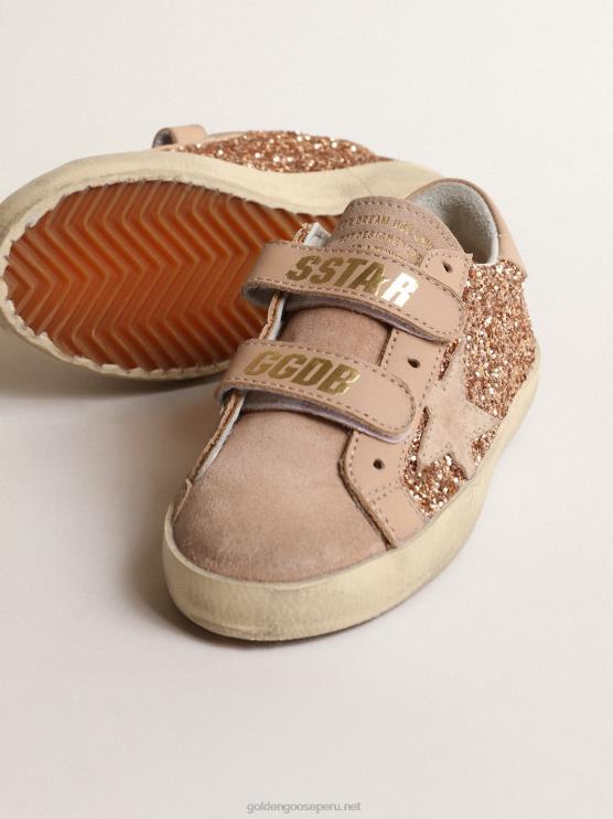 FDVPX856 Golden Goose niños old school junior en purpurina rosa melocotón con estrella de ante rosa