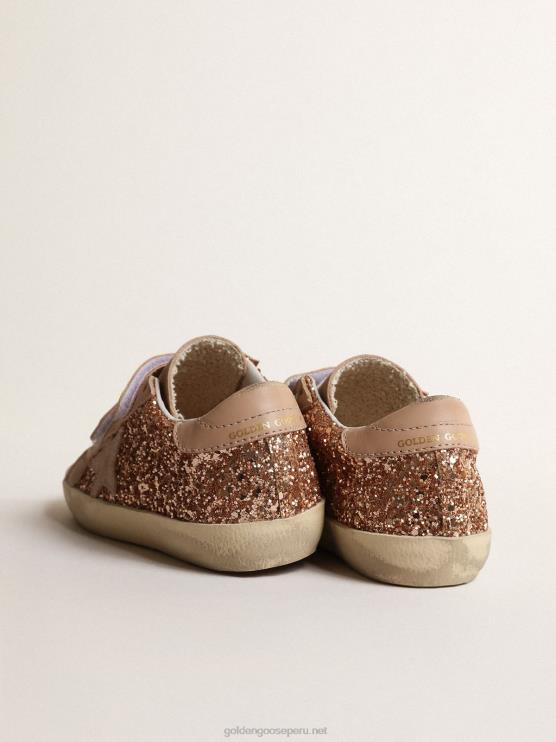 FDVPX856 Golden Goose niños old school junior en purpurina rosa melocotón con estrella de ante rosa