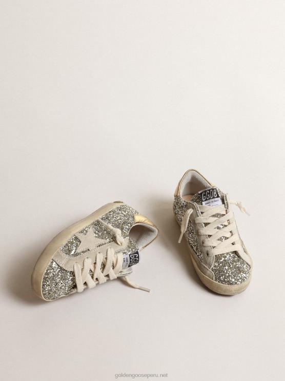 FDVPX860 Golden Goose niños super-star junior en purpurina con estrella de ante y refuerzo dorado en el talón