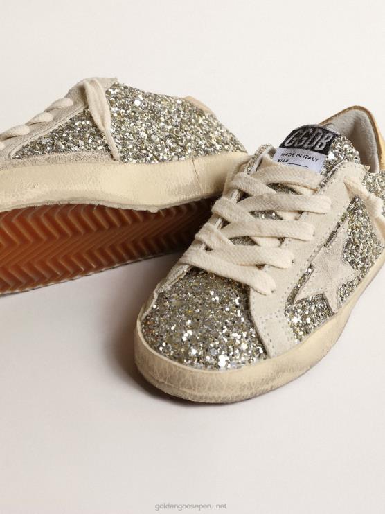 FDVPX860 Golden Goose niños super-star junior en purpurina con estrella de ante y refuerzo dorado en el talón