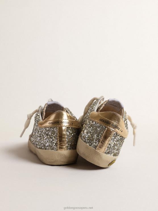 FDVPX860 Golden Goose niños super-star junior en purpurina con estrella de ante y refuerzo dorado en el talón