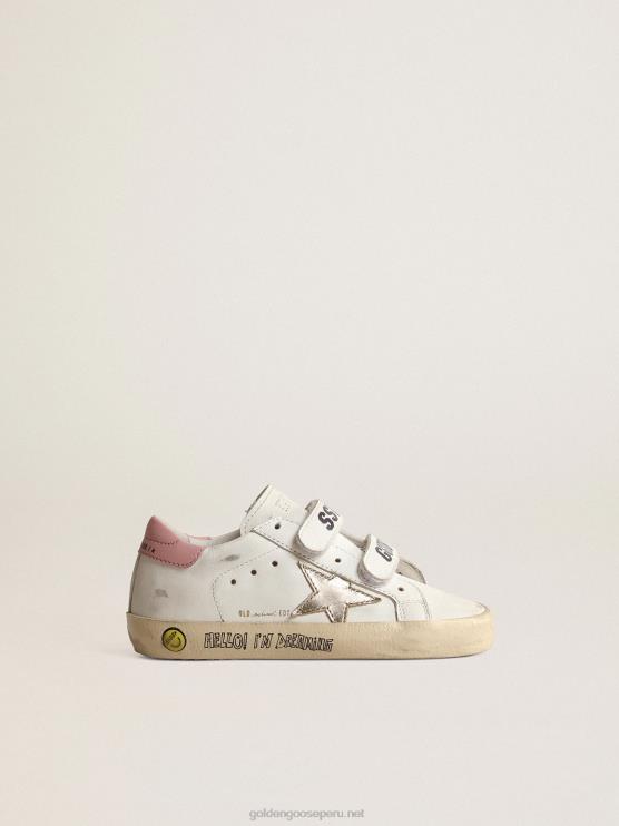 FDVPX862 Golden Goose niños júnior old school con estrella de piel metalizada y refuerzo rosa en el talón