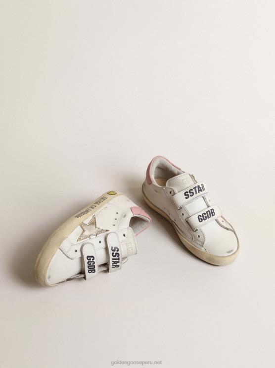 FDVPX862 Golden Goose niños júnior old school con estrella de piel metalizada y refuerzo rosa en el talón