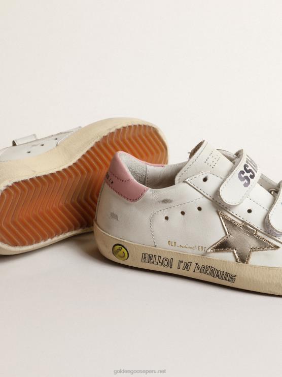 FDVPX862 Golden Goose niños júnior old school con estrella de piel metalizada y refuerzo rosa en el talón