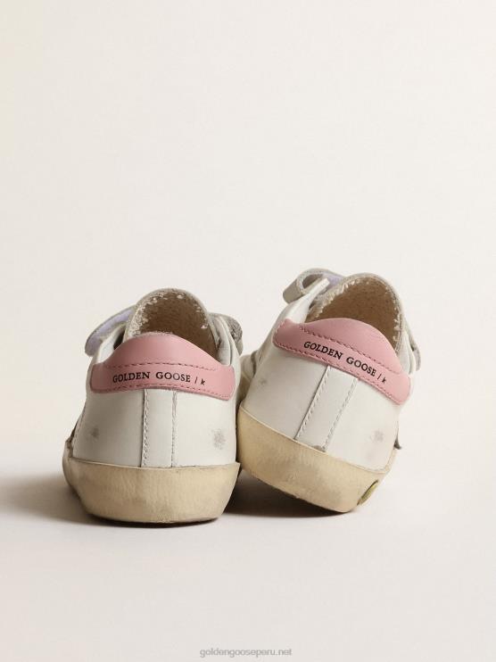 FDVPX862 Golden Goose niños júnior old school con estrella de piel metalizada y refuerzo rosa en el talón