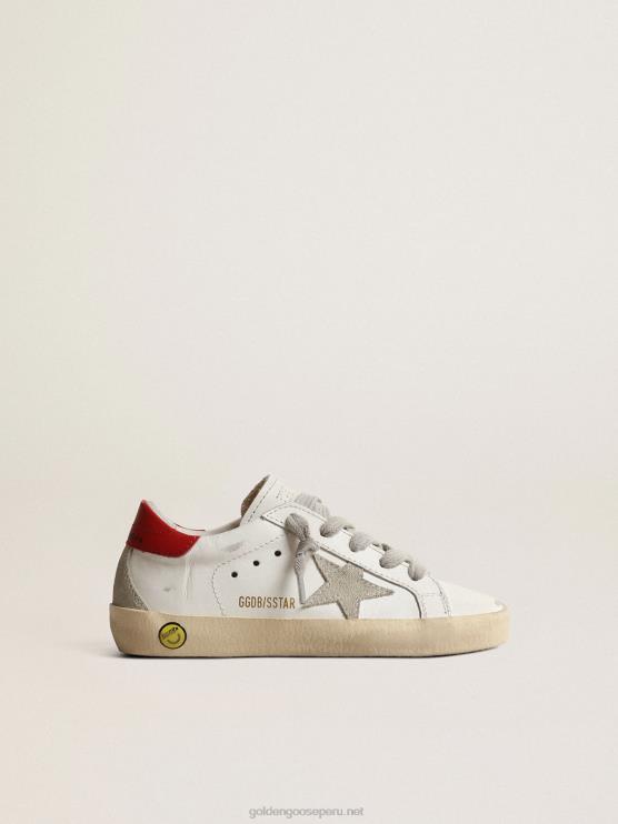 FDVPX863 Golden Goose niños super-star young con estrella de ante y tirador de cuero rojo en el talón