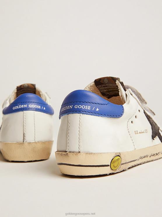 FDVPX871 Golden Goose niños zapatillas deportivas young old school con estrella de piel negra con estampado de serpiente y refuerzo del talón de piel azul