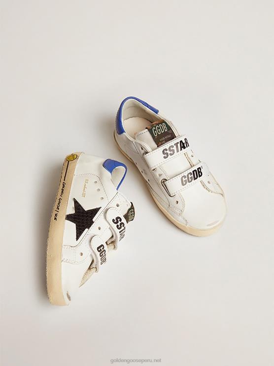 FDVPX871 Golden Goose niños zapatillas deportivas young old school con estrella de piel negra con estampado de serpiente y refuerzo del talón de piel azul