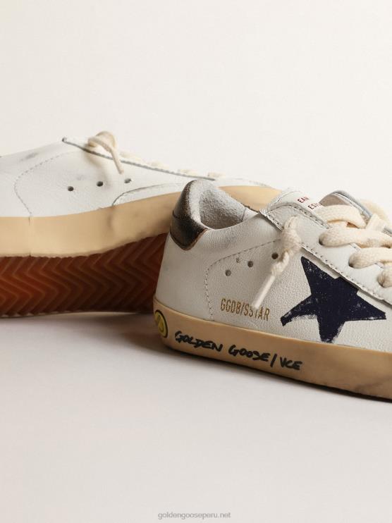 FDVPX875 Golden Goose niños super-star young en napa con estrella estampada y refuerzo negro en el talón