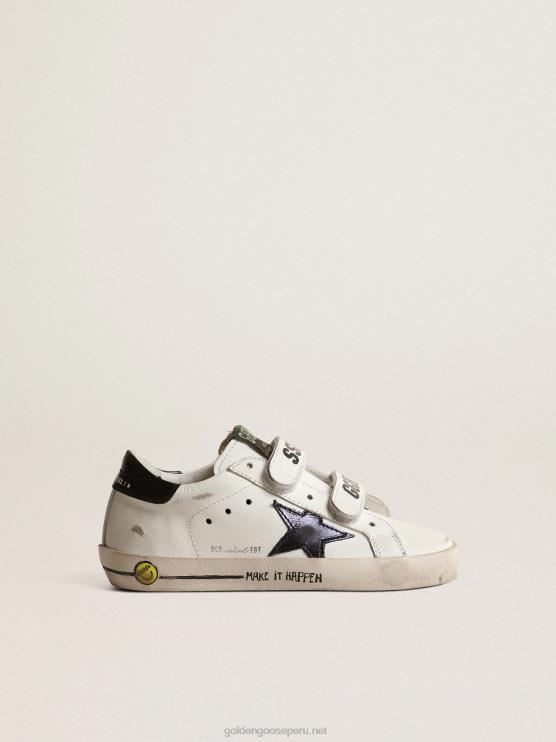 FDVPX876 Golden Goose niños old school young con estrella de piel metalizada y talonera negra
