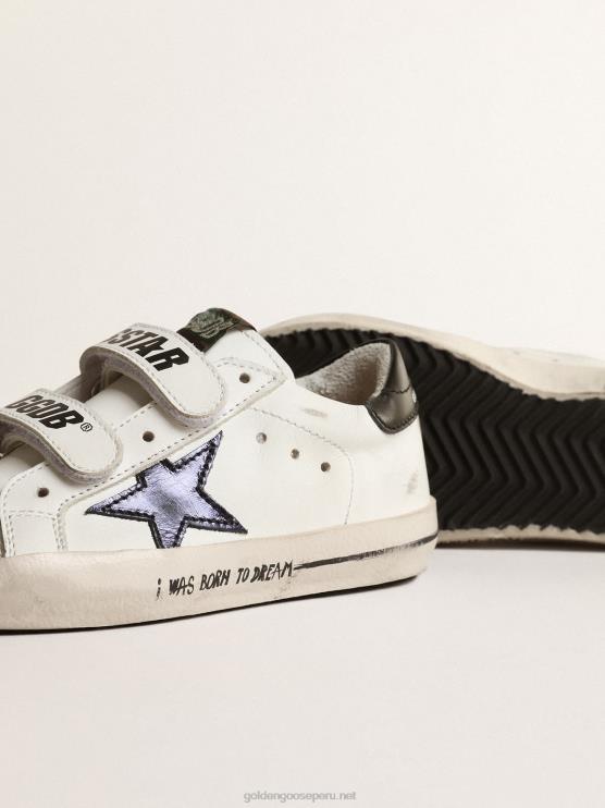 FDVPX876 Golden Goose niños old school young con estrella de piel metalizada y talonera negra