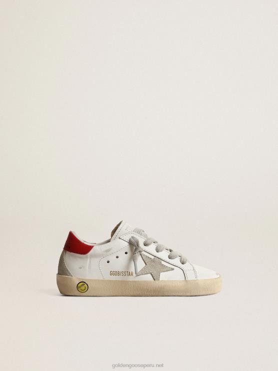 FDVPX845 Golden Goose niños super-star júnior con estrella de ante y tirador de cuero rojo en el talón