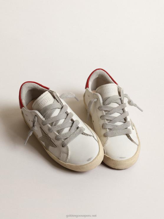 FDVPX845 Golden Goose niños super-star júnior con estrella de ante y tirador de cuero rojo en el talón