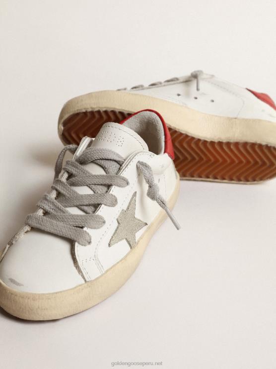 FDVPX845 Golden Goose niños super-star júnior con estrella de ante y tirador de cuero rojo en el talón