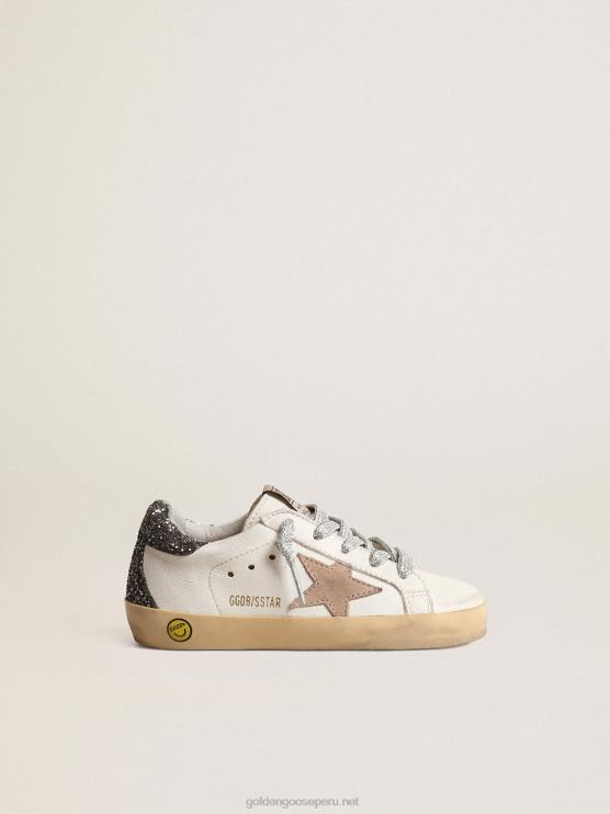 FDVPX846 Golden Goose niños super-star junior con estrella de color avellana y refuerzo del talón con purpurina