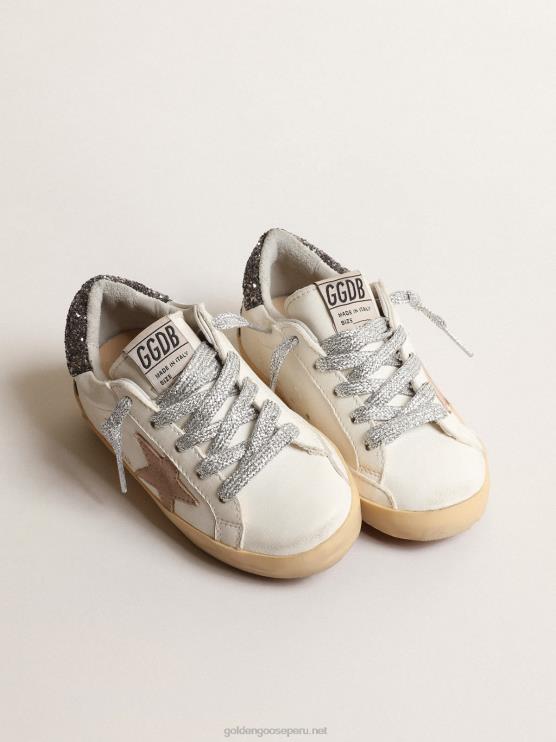 FDVPX846 Golden Goose niños super-star junior con estrella de color avellana y refuerzo del talón con purpurina