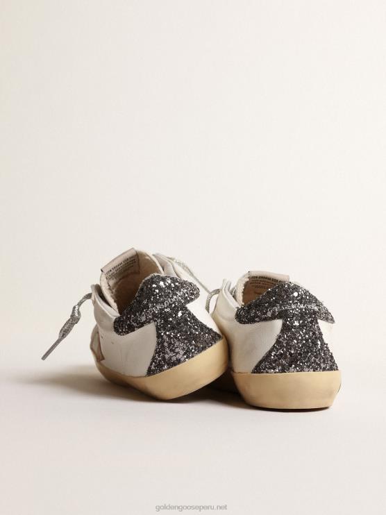 FDVPX846 Golden Goose niños super-star junior con estrella de color avellana y refuerzo del talón con purpurina
